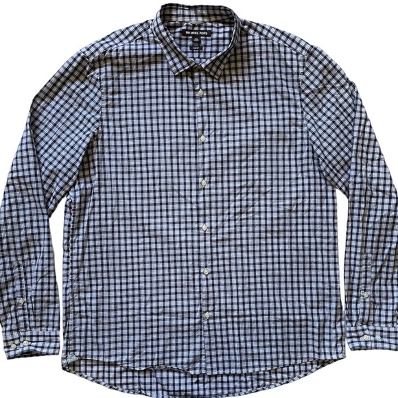 MICHAEL KORS Mens 2XL Shirt Plaid Check Blue Long Sleeve Button Up SLIM FIT XXL - Picture 2 of 8